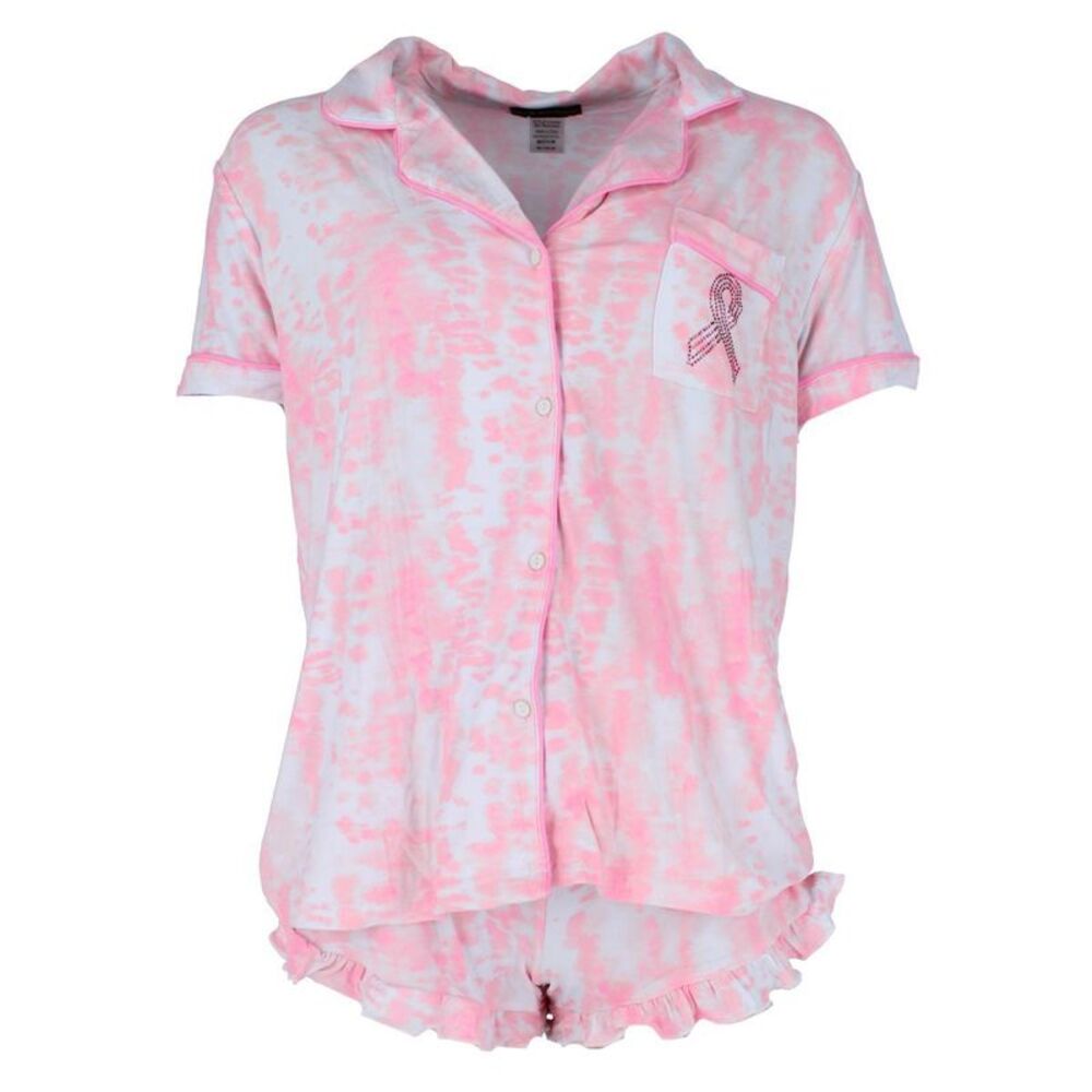 Not a Morning Person Women's Pink Ribbon Tie-Dye Short Sleeve and Short Set
